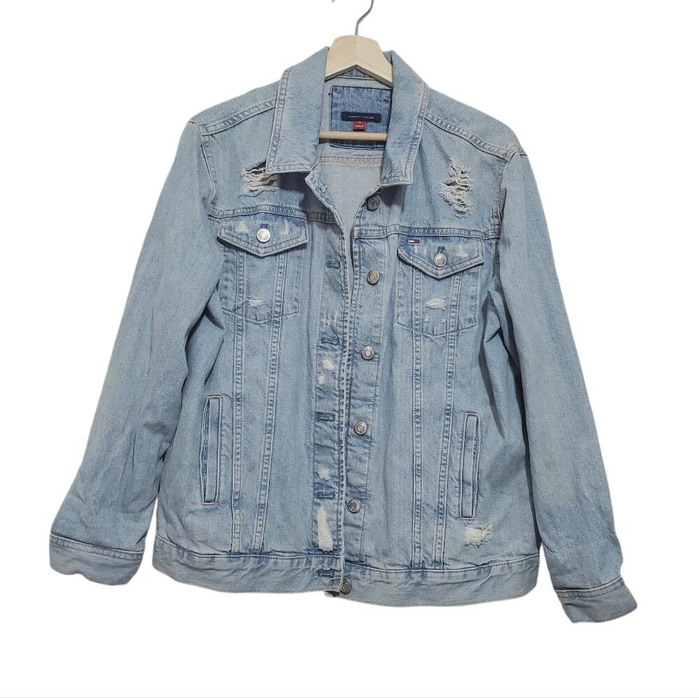 Tommy Hilfiger | Distressed Denim Trucker Jacket 100% Cotton with Logo